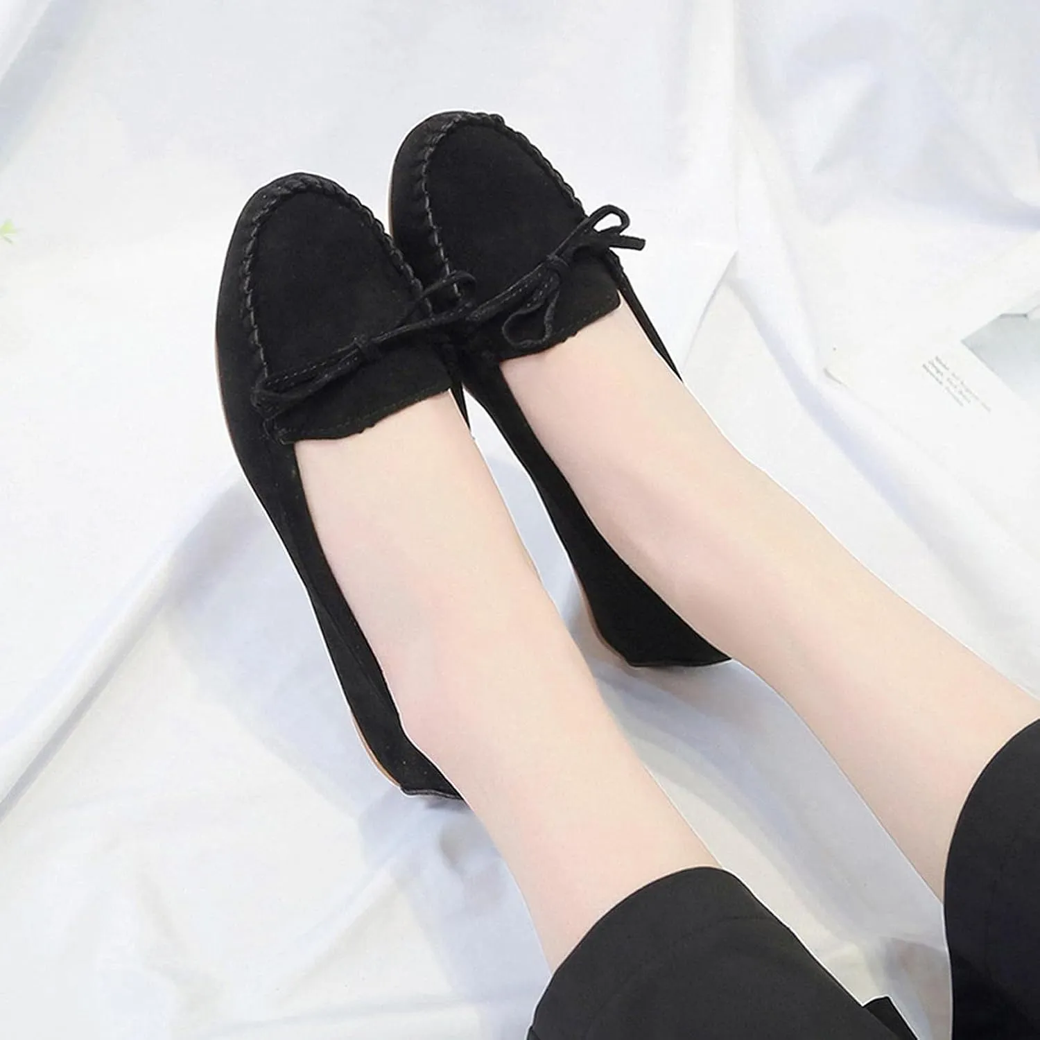 Hbeylia Women'S Slip On Loafers Fashion Casual Soft Suede Anti Slip Slip On Flats Bowknot Low Top Walking Shoes Ballet Flats Dress Work Shoes For Women Ladies Girls Beach Travel Vacation