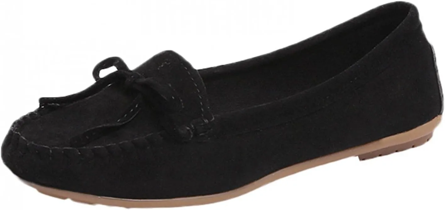 Hbeylia Women'S Slip On Loafers Fashion Casual Soft Suede Anti Slip Slip On Flats Bowknot Low Top Walking Shoes Ballet Flats Dress Work Shoes For Women Ladies Girls Beach Travel Vacation