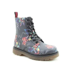 Heavenly Feet Justina Prints Ladies Black Parakeet Vegan Zip & Lace Ankle Boots