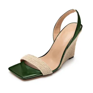 heelchic Wedge Sandals for Women, Metallic Gold Espadrilles for Women Dressy Strappy Heels, Open Toe Comfortable Slip On Slingback Sandals
