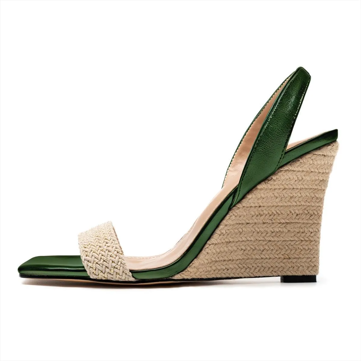 heelchic Wedge Sandals for Women, Metallic Gold Espadrilles for Women Dressy Strappy Heels, Open Toe Comfortable Slip On Slingback Sandals