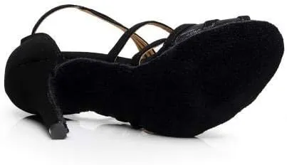 Heeled Sandals for Women Women's Ballroom Dance Shoes, Social Dance Shoes, Black Latin Dance Shoes, Adult high-Heel Dance Shoes, mid-Heel Dance Sandals, Soft Sole Fashion (Size : 6.5)