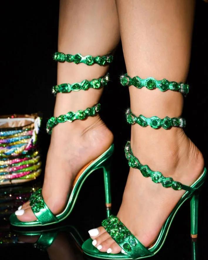 HELIA Green Metallic Faux Leather - Open Toe