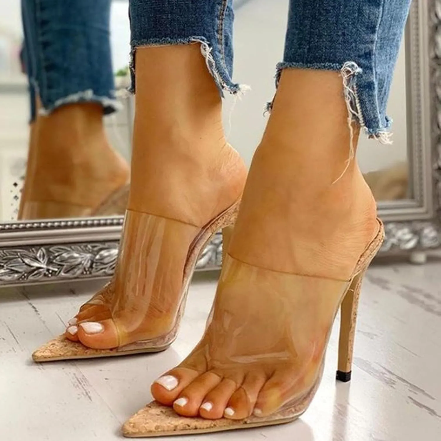 High Heels Pumps Women's Pointed Toe Transparent Stiletto High Heels