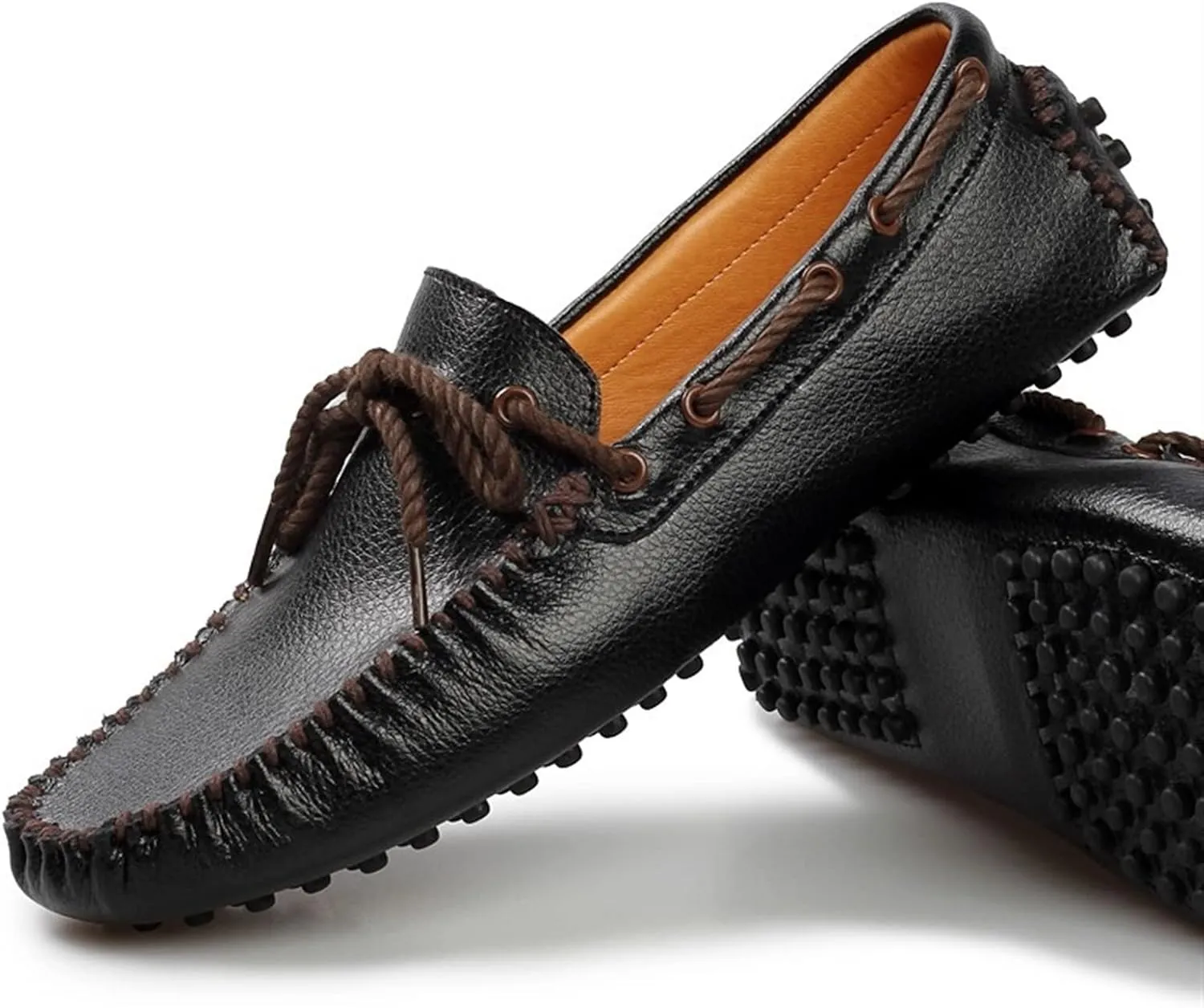 HOOENG Driving Moccasins Smoking Loafer for Men Deck Shoes Design Round Toe Genuine Leather 1-Eye Flexible Comfortable Soft Flat Heel Resistant Walking