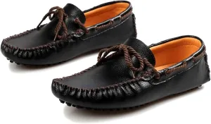 HOOENG Driving Moccasins Smoking Loafer for Men Deck Shoes Design Round Toe Genuine Leather 1-Eye Flexible Comfortable Soft Flat Heel Resistant Walking