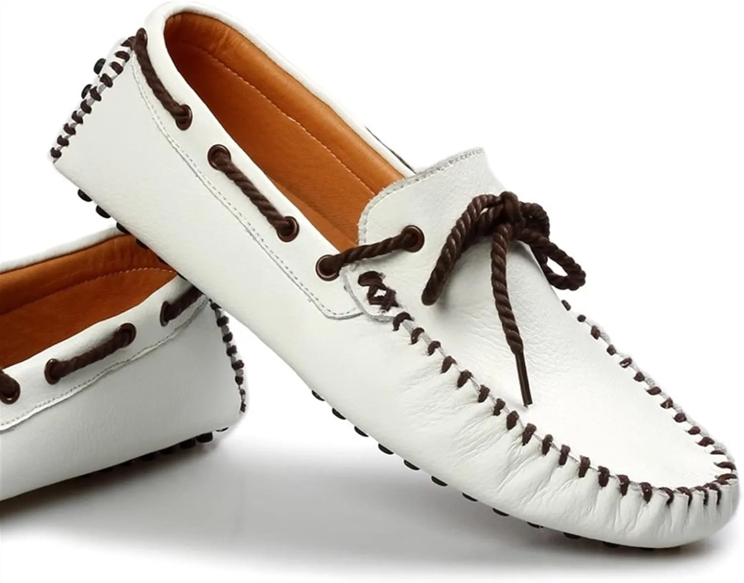 HOOENG Driving Moccasins Smoking Loafer for Men Deck Shoes Design Round Toe Genuine Leather 1-Eye Flexible Comfortable Soft Flat Heel Resistant Walking
