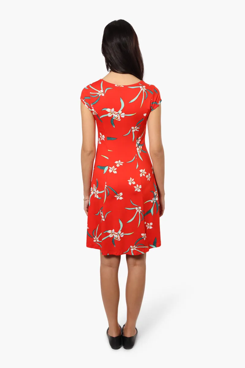 International INC Company Floral Cap Sleeve Day Dress - Red