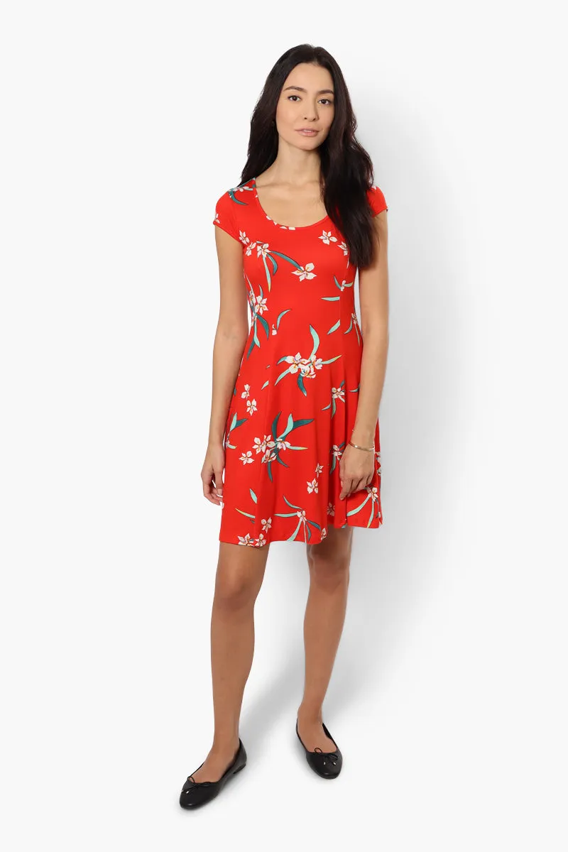 International INC Company Floral Cap Sleeve Day Dress - Red