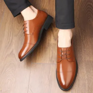 Italian Mens Dress Leather Shoes Classic Round Toe Casual Business Shoes Fashionable Daily Lace-up Elevator Oxfords