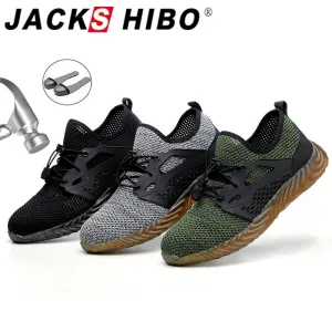JACKSHIBO  Work Safety Shoes For Men Summer Breathable Boots Working Steel Toe Anti-Smashing Construction Safety Work Sneakers