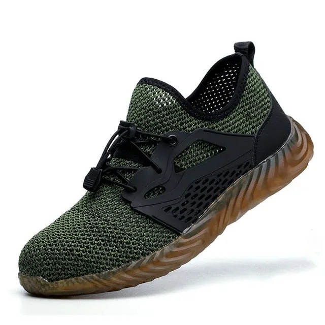 JACKSHIBO  Work Safety Shoes For Men Summer Breathable Boots Working Steel Toe Anti-Smashing Construction Safety Work Sneakers