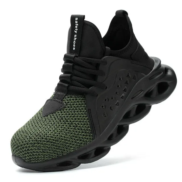 JACKSHIBO  Work Safety Shoes For Men Summer Breathable Boots Working Steel Toe Anti-Smashing Construction Safety Work Sneakers