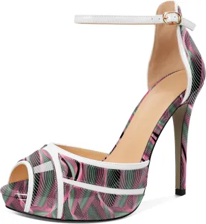 Joseywade Women Peep Toe Platform Heeled Sandals Stiletto High Heels Ankle Strap Party Wedding 5 Inch Dress Shoes