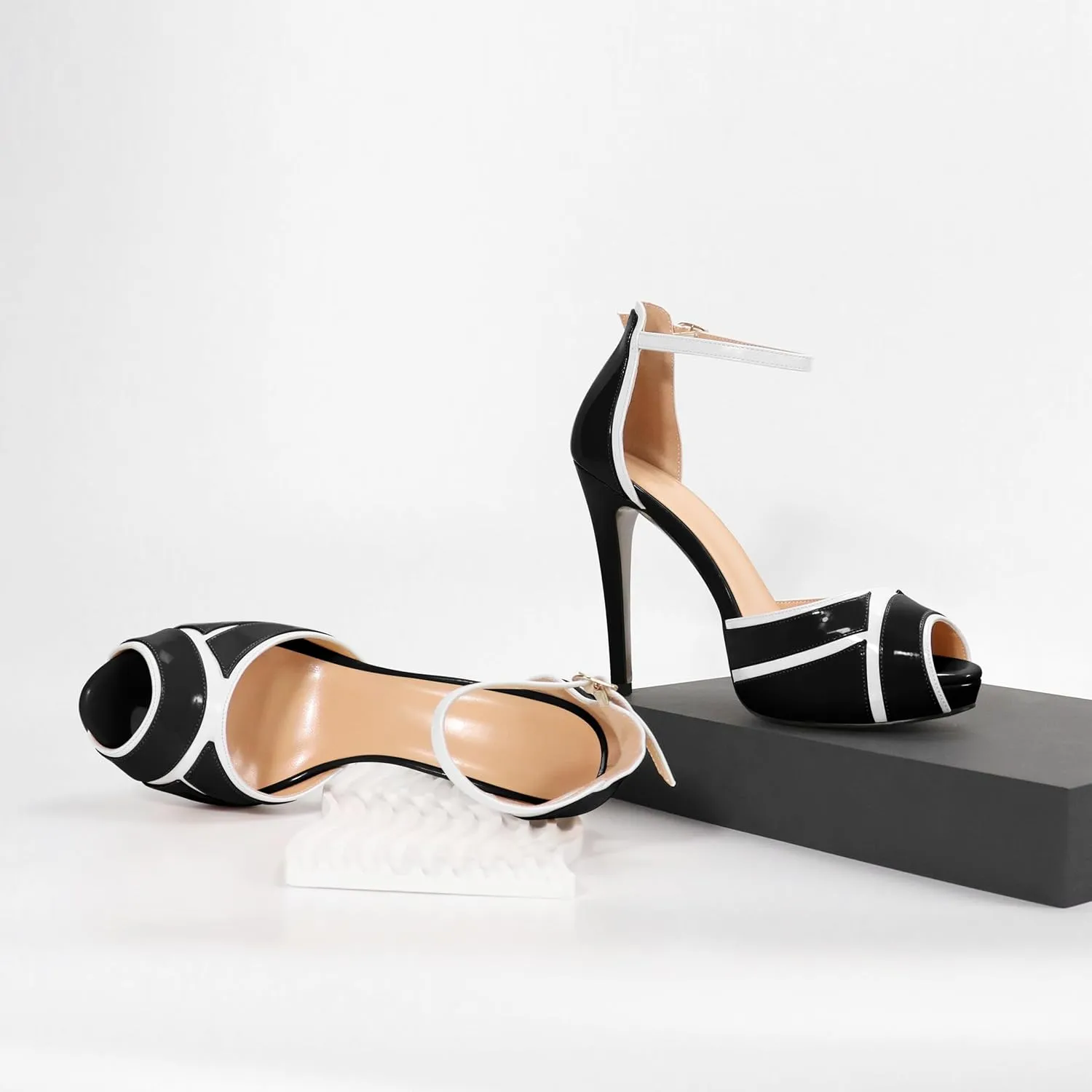 Joseywade Women Peep Toe Platform Heeled Sandals Stiletto High Heels Ankle Strap Party Wedding 5 Inch Dress Shoes