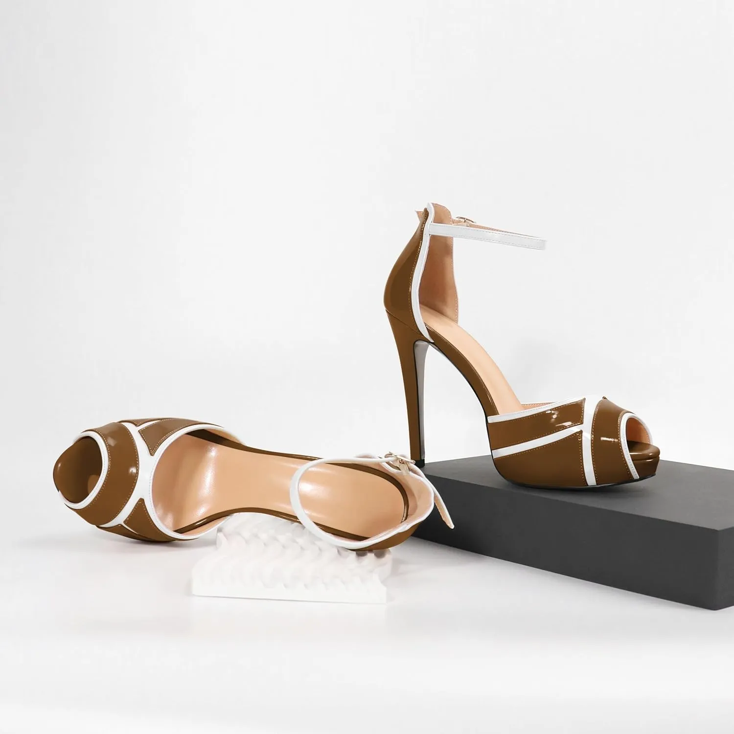 Joseywade Women Peep Toe Platform Heeled Sandals Stiletto High Heels Ankle Strap Party Wedding 5 Inch Dress Shoes