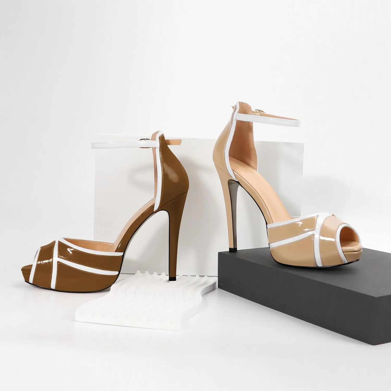 Joseywade Women Peep Toe Platform Heeled Sandals Stiletto High Heels Ankle Strap Party Wedding 5 Inch Dress Shoes