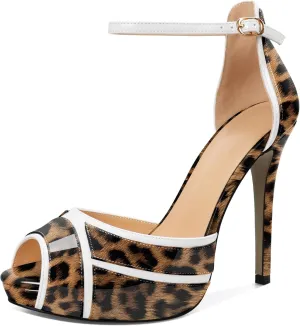Joseywade Women Peep Toe Platform Heeled Sandals Stiletto High Heels Ankle Strap Party Wedding 5 Inch Dress Shoes
