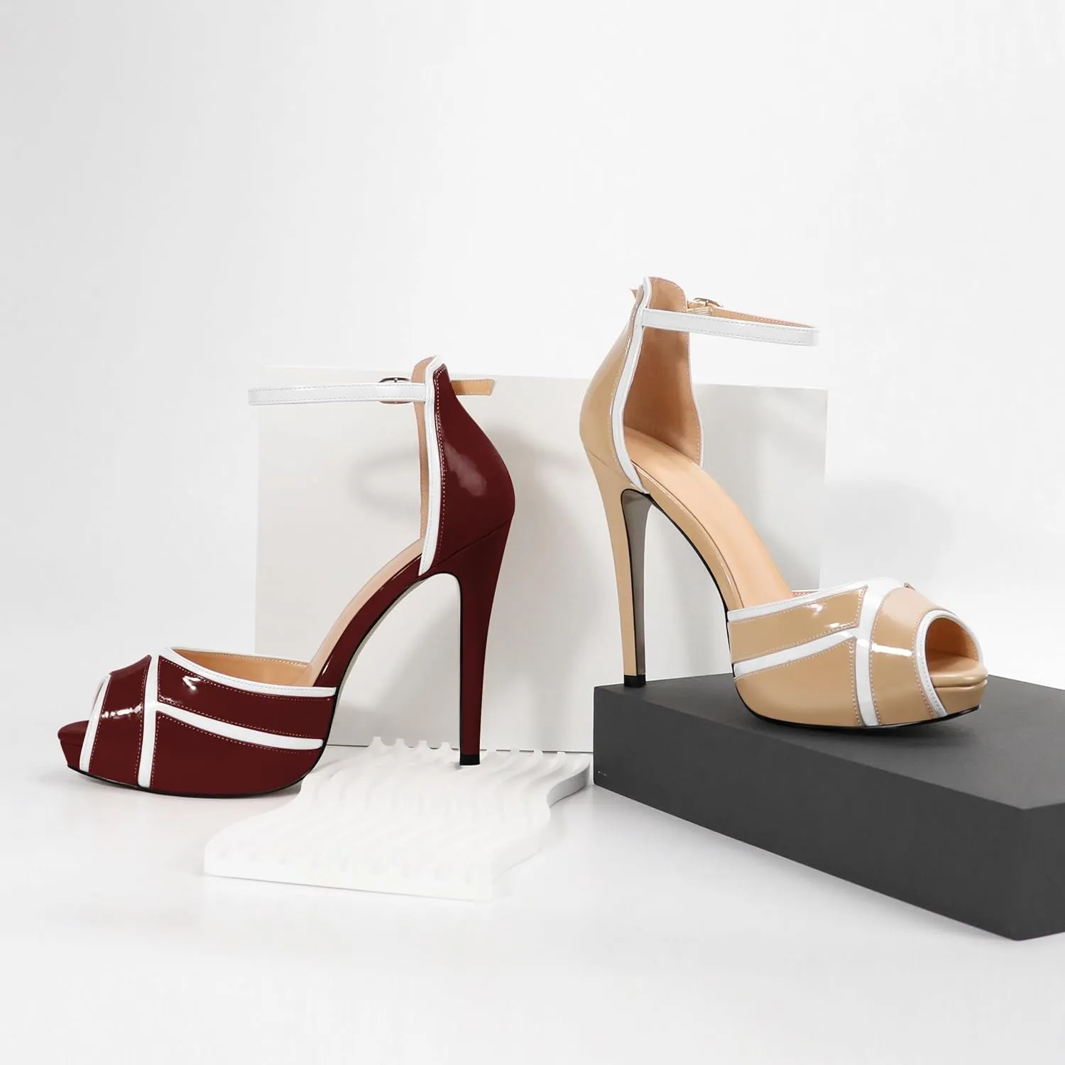 Joseywade Women Peep Toe Platform Heeled Sandals Stiletto High Heels Ankle Strap Party Wedding 5 Inch Dress Shoes