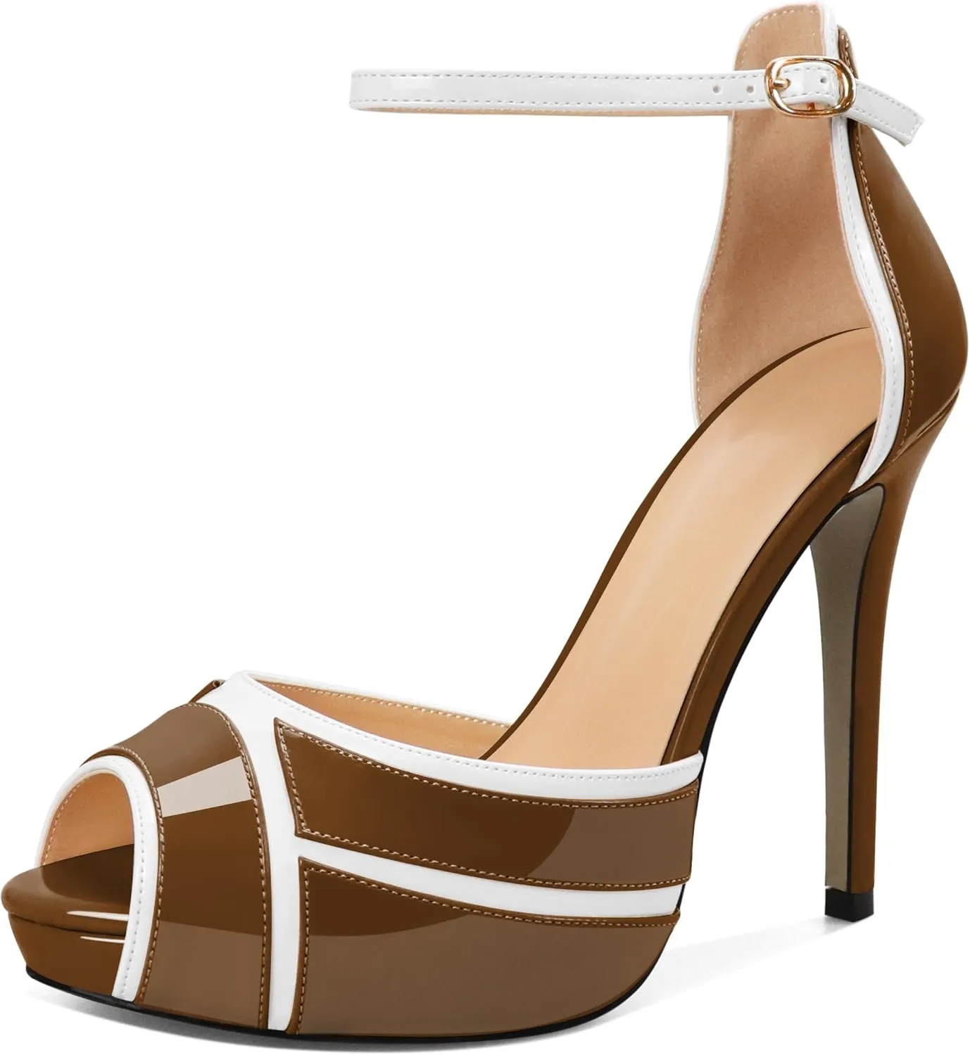 Joseywade Women Peep Toe Platform Heeled Sandals Stiletto High Heels Ankle Strap Party Wedding 5 Inch Dress Shoes