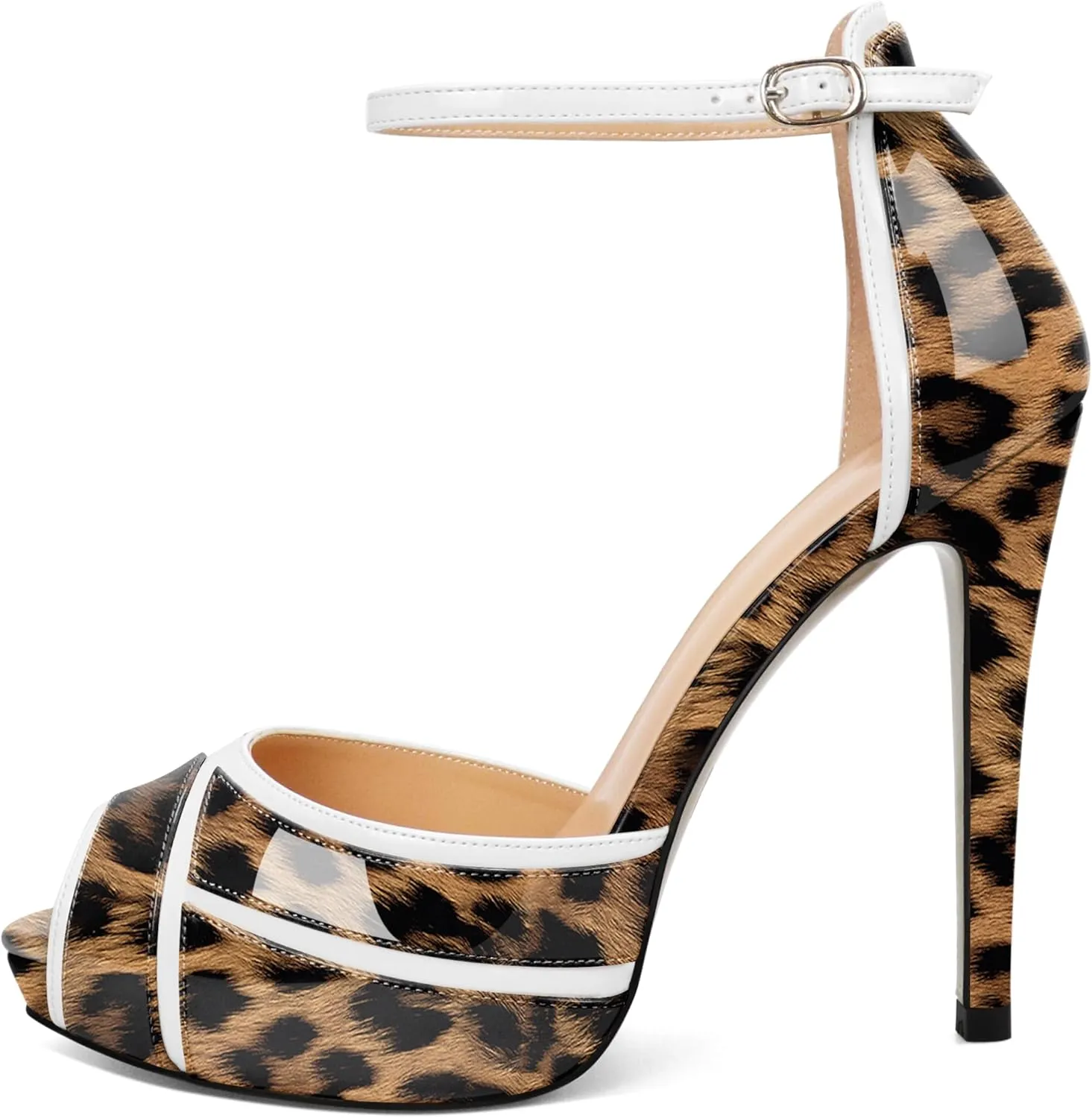 Joseywade Women Peep Toe Platform Heeled Sandals Stiletto High Heels Ankle Strap Party Wedding 5 Inch Dress Shoes