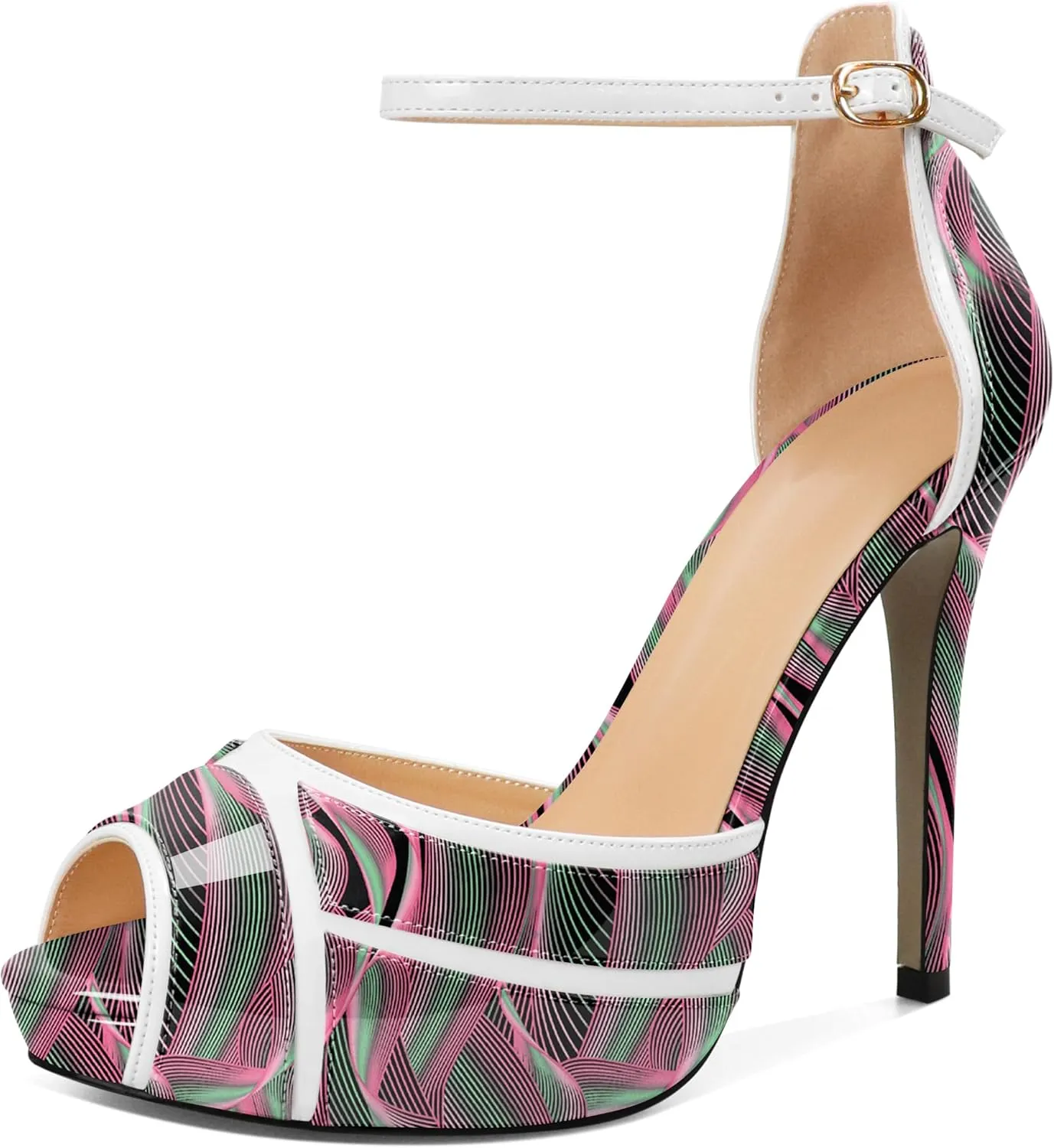 Joseywade Women Peep Toe Platform Heeled Sandals Stiletto High Heels Ankle Strap Party Wedding 5 Inch Dress Shoes