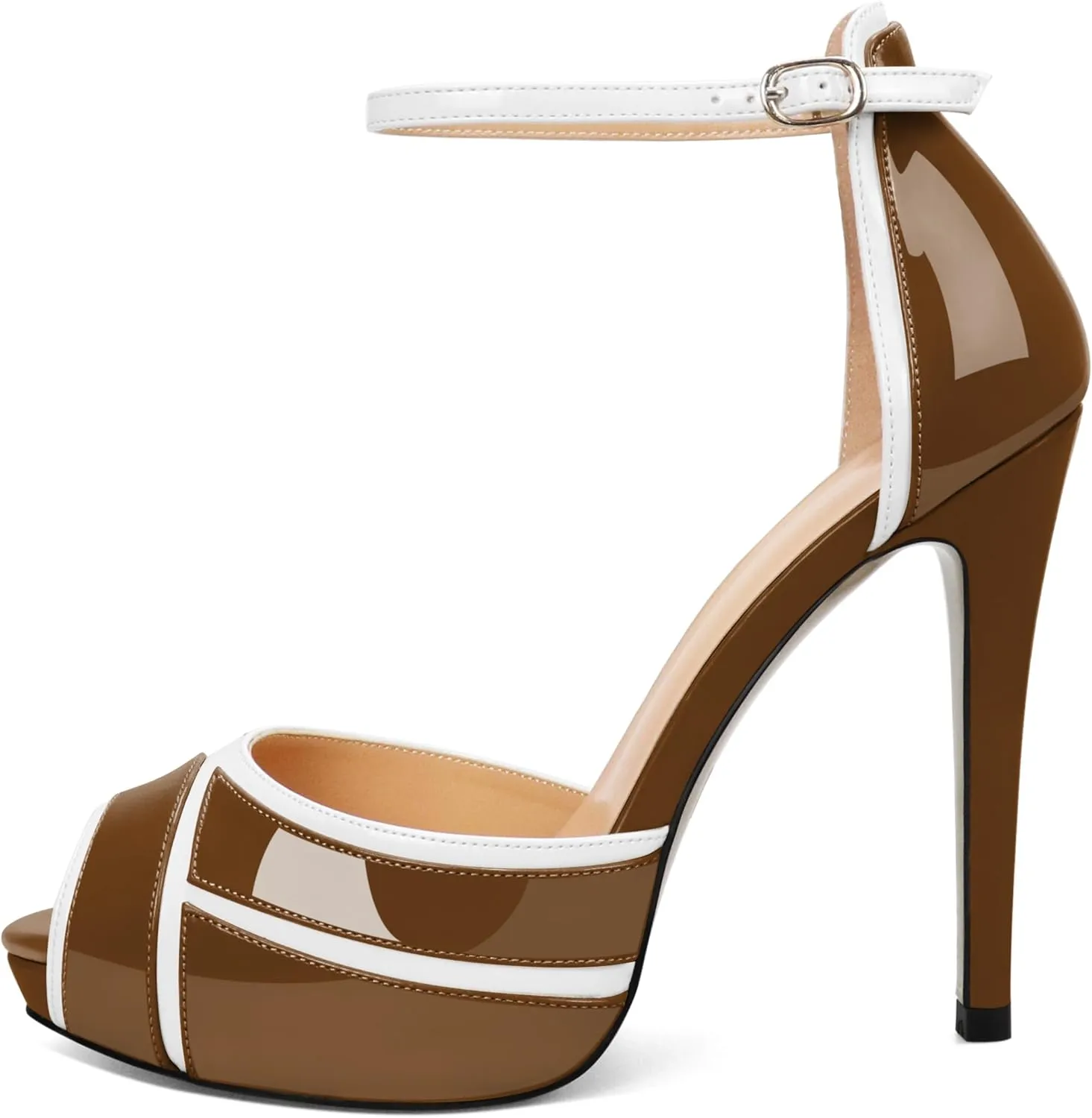 Joseywade Women Peep Toe Platform Heeled Sandals Stiletto High Heels Ankle Strap Party Wedding 5 Inch Dress Shoes