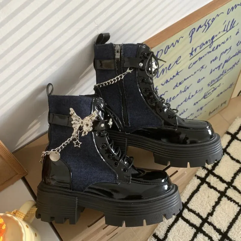 Joskaa Women Fashion Platform Boots 2024 Autumn Winter Designer Gothic Zipper Ankle Boots High Heels Motorcycle Boots Bota De Vaqueiro