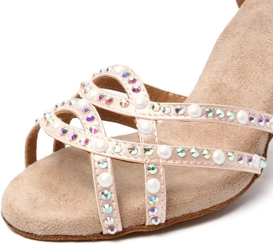 JUODVMP Women's Latin Dance Shoes Satin Ballroom Dance Shoes Braided Salsa Professional Dance Shoes