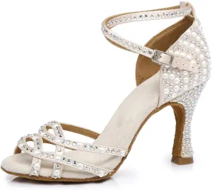 JUODVMP Women's Latin Dance Shoes Satin Ballroom Dance Shoes Braided Salsa Professional Dance Shoes