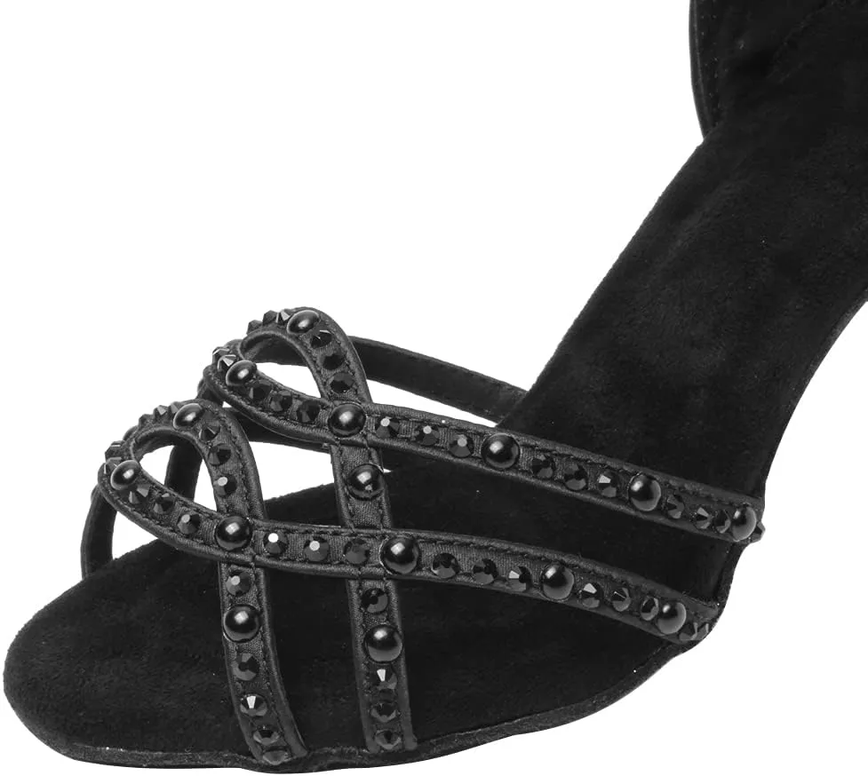 JUODVMP Women's Latin Dance Shoes Satin Ballroom Dance Shoes Braided Salsa Professional Dance Shoes