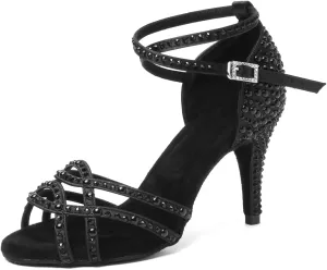 JUODVMP Women's Latin Dance Shoes Satin Ballroom Dance Shoes Braided Salsa Professional Dance Shoes