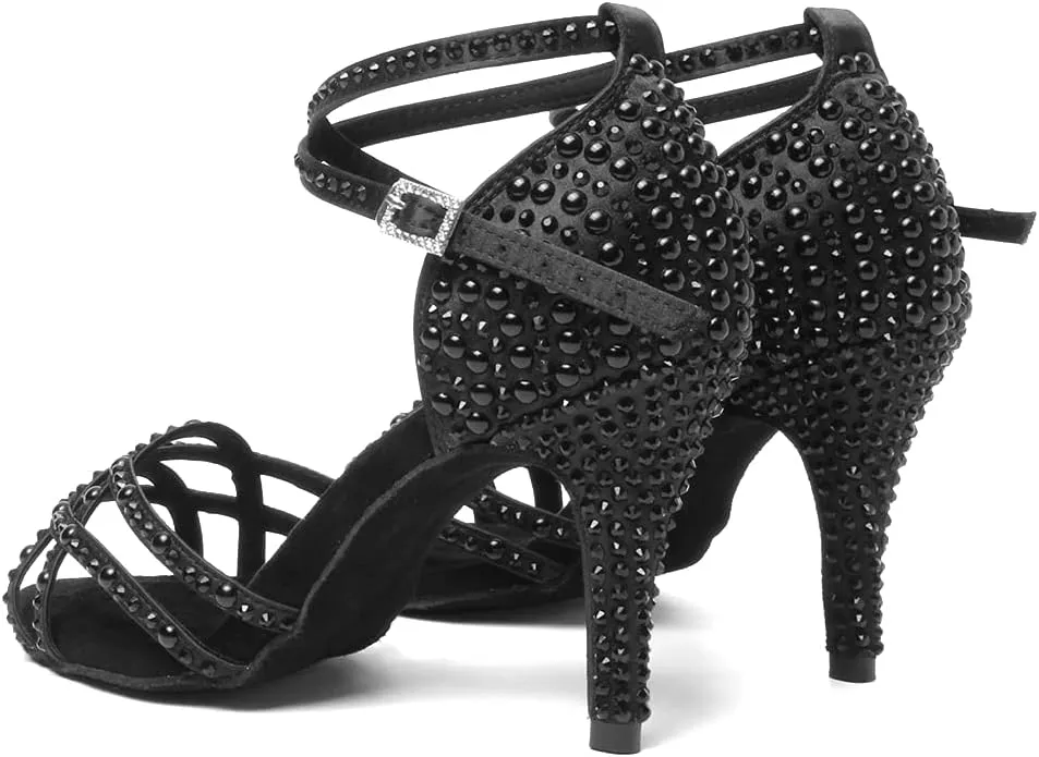 JUODVMP Women's Latin Dance Shoes Satin Ballroom Dance Shoes Braided Salsa Professional Dance Shoes