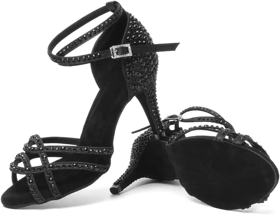 JUODVMP Women's Latin Dance Shoes Satin Ballroom Dance Shoes Braided Salsa Professional Dance Shoes