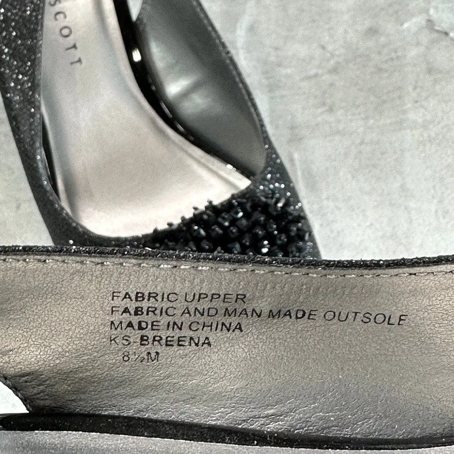 KAREN SCOTT Women's Black Glitter Breena Peep-Toe Slingback Pumps SZ 8.5