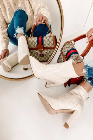Keeping It Up Faux Croc Booties (Whipped Cream)