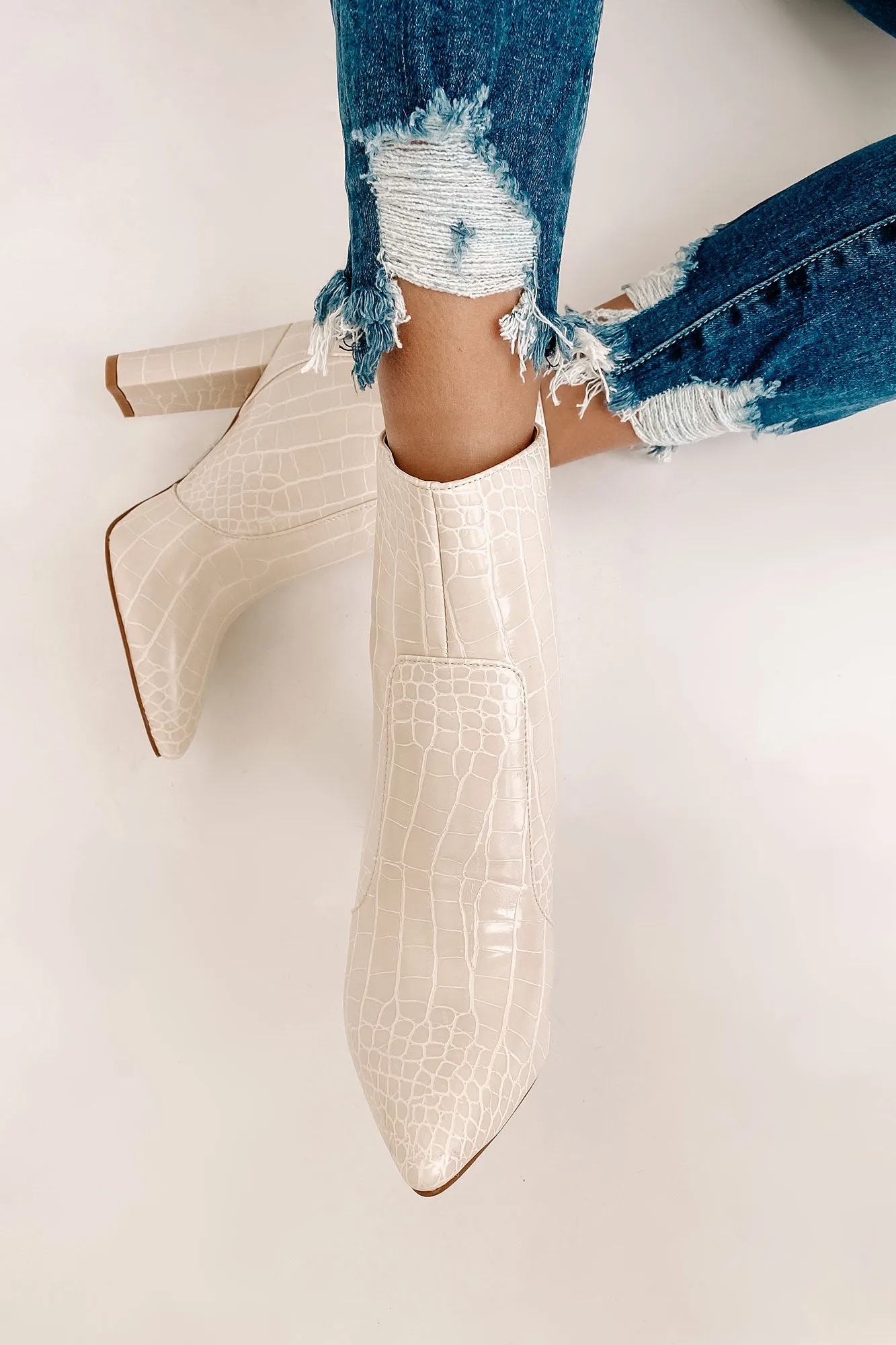 Keeping It Up Faux Croc Booties (Whipped Cream)