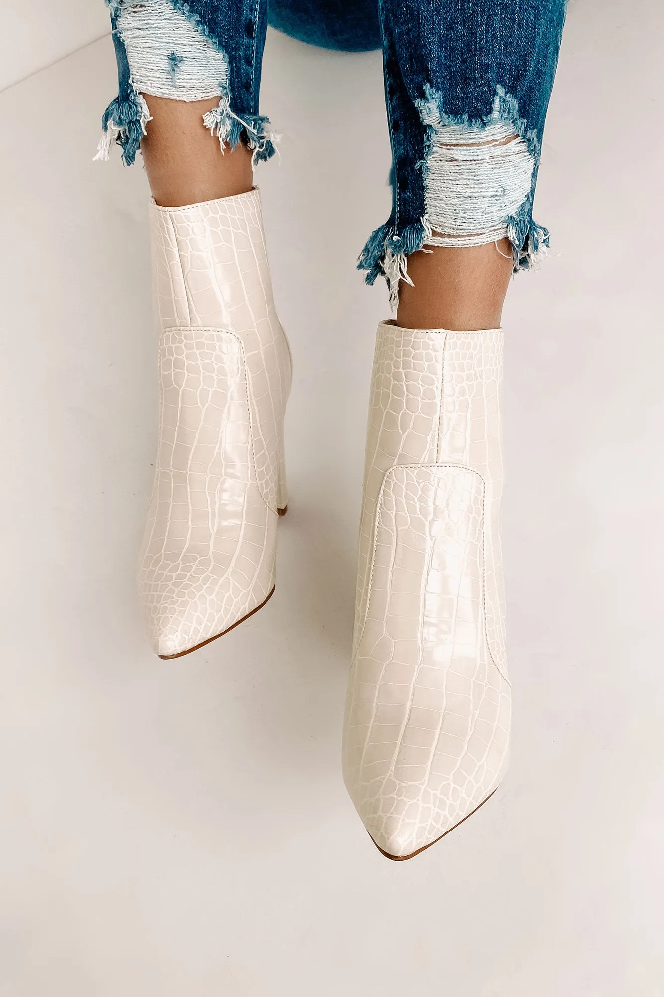 Keeping It Up Faux Croc Booties (Whipped Cream)