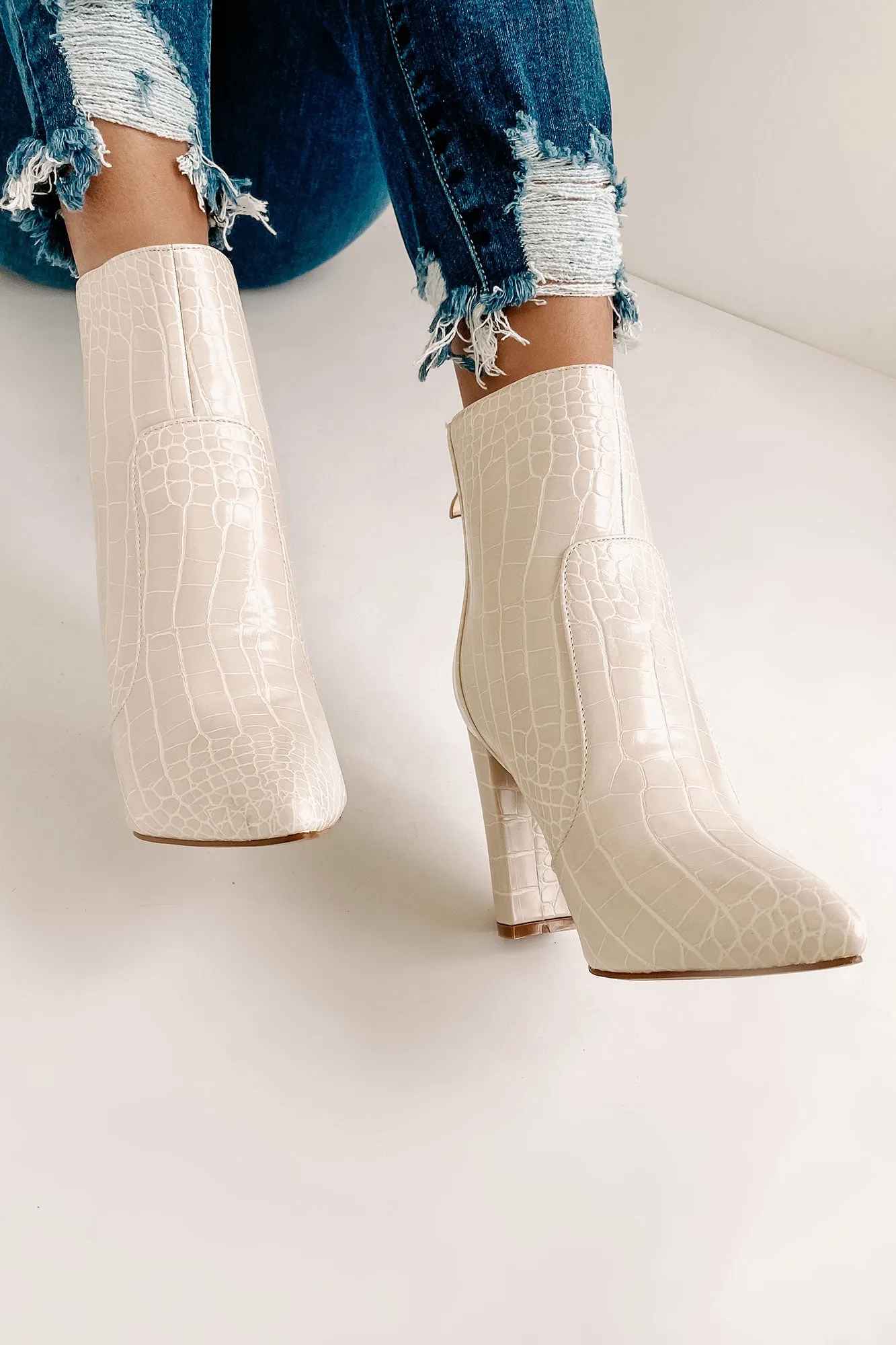 Keeping It Up Faux Croc Booties (Whipped Cream)