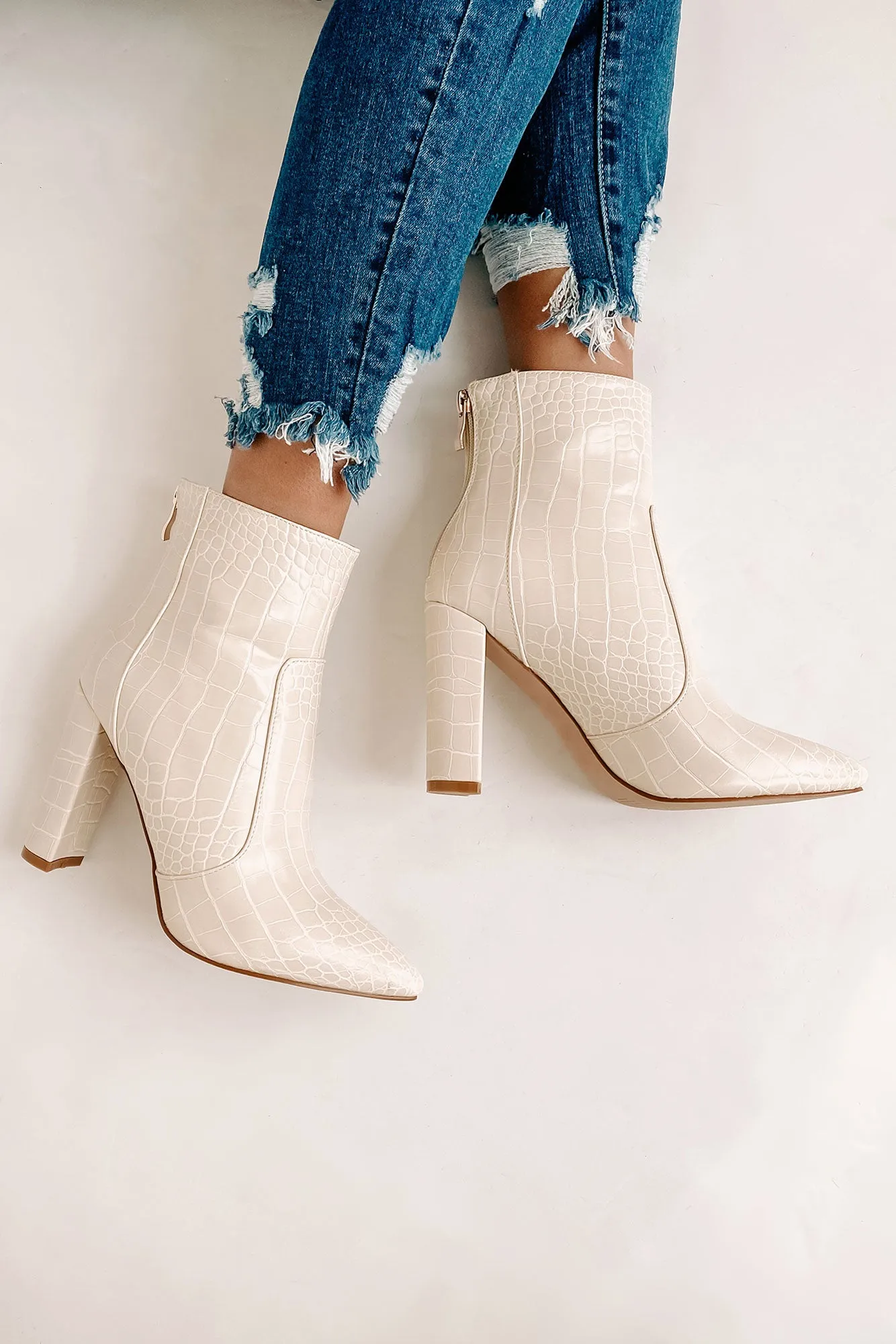 Keeping It Up Faux Croc Booties (Whipped Cream)