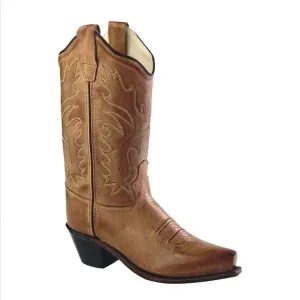 Kid's Old West Pointed Toe Brown Leather Boots