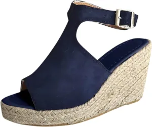 Ladies Fashion Solid Color Sandals Platform High Heels Wedges Casual Buckle Shoes