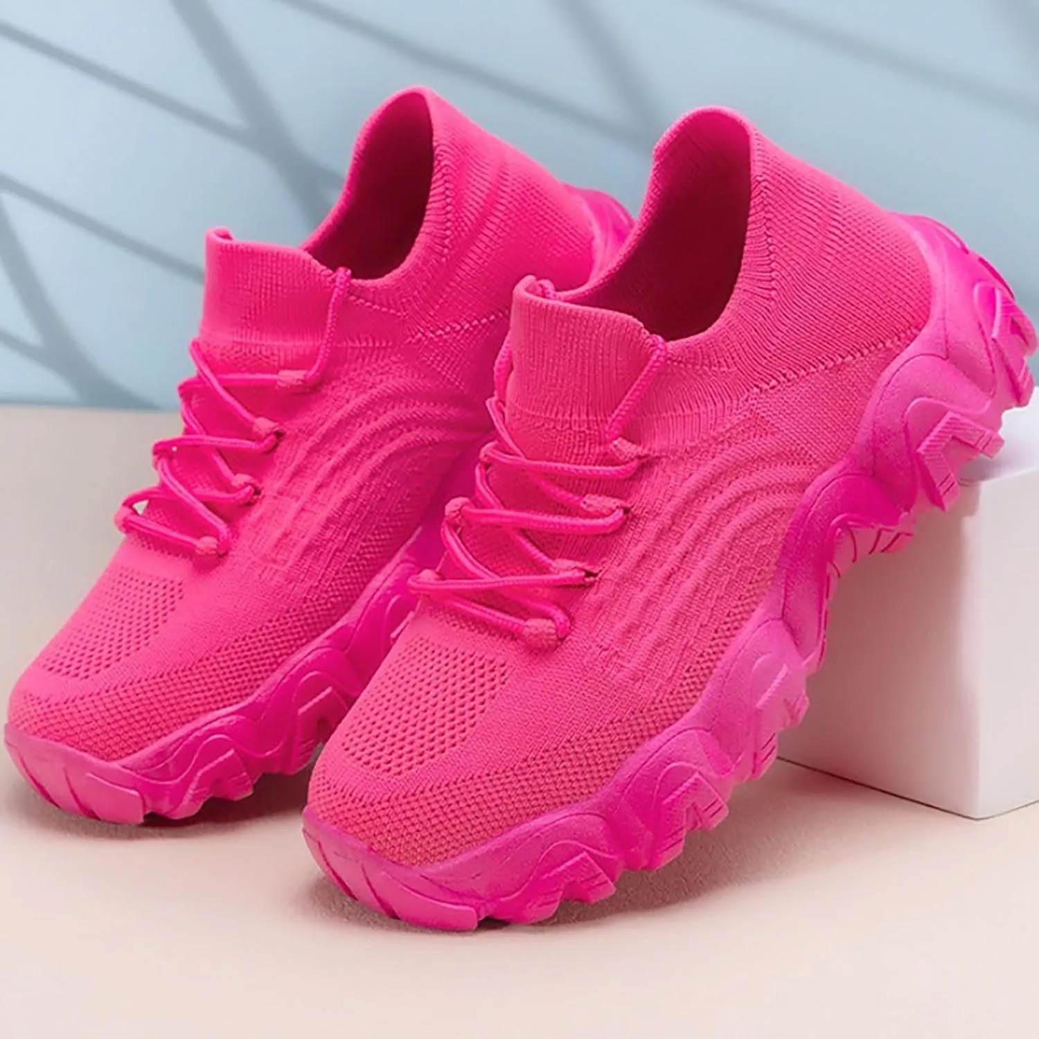 Ladies Mesh Orthopedic Sneakers Breathable Lace-up Walking Running Shoes Comfortable Tennis Shoes Non Slip Lightweight Casual Womens Thick Sole Sneaker