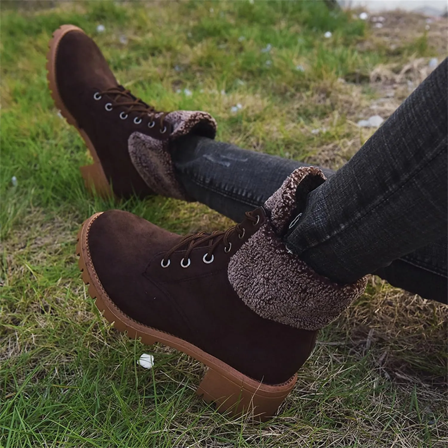 Ladmiple Snow Boots For Women Wide Width Winter Warm Ankle Booties Lace Up Outdoor Fur Lined Comfortable Fashion Shoes