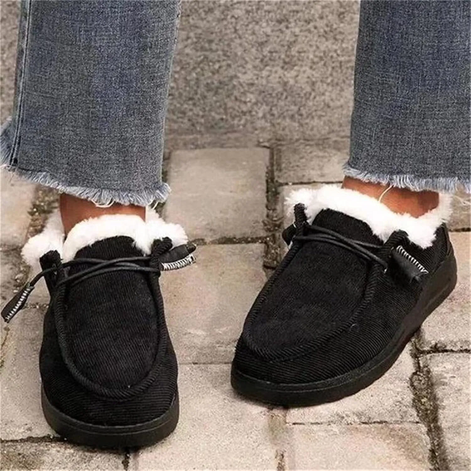 Ladmiple Winter Boots For Women Wide Width Warm Fur Lined Snow Boots Outdoor Short Ankle Booties Slip On Walking Shoes