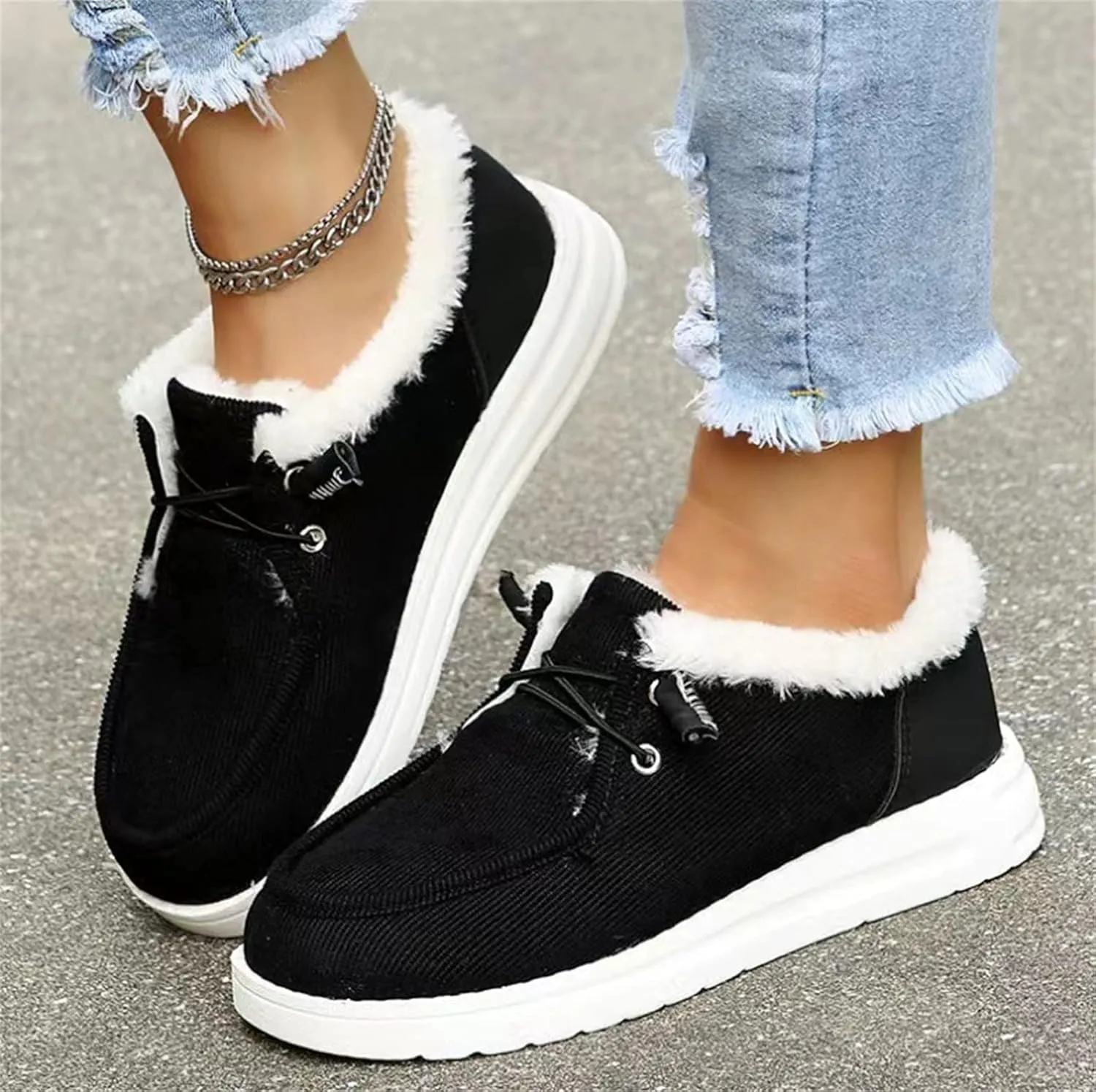 Ladmiple Winter Boots For Women Wide Width Warm Fur Lined Snow Boots Outdoor Short Ankle Booties Slip On Walking Shoes