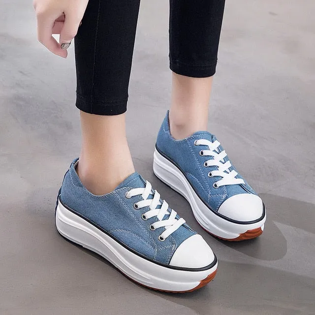 Large Size 43 Canvas Shoes Women Fashion High Top Sneakers Spring Female Footwear Pumps Platform Vulcanized Shoes