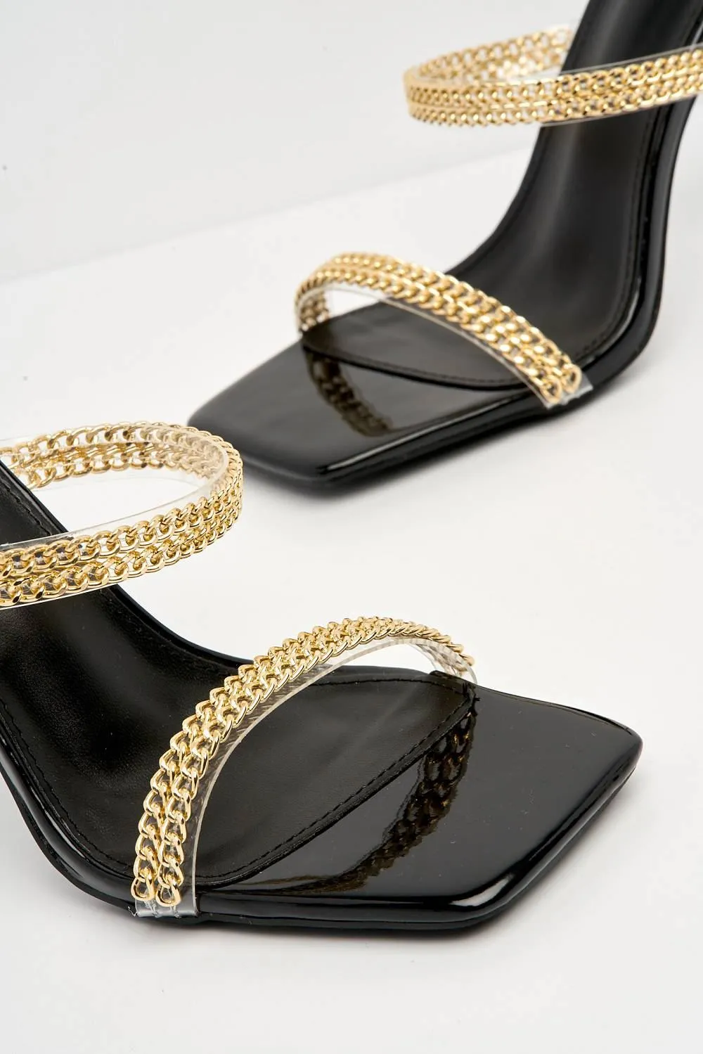 Lasca 2 Gold Chain Detail Band Mule in Black