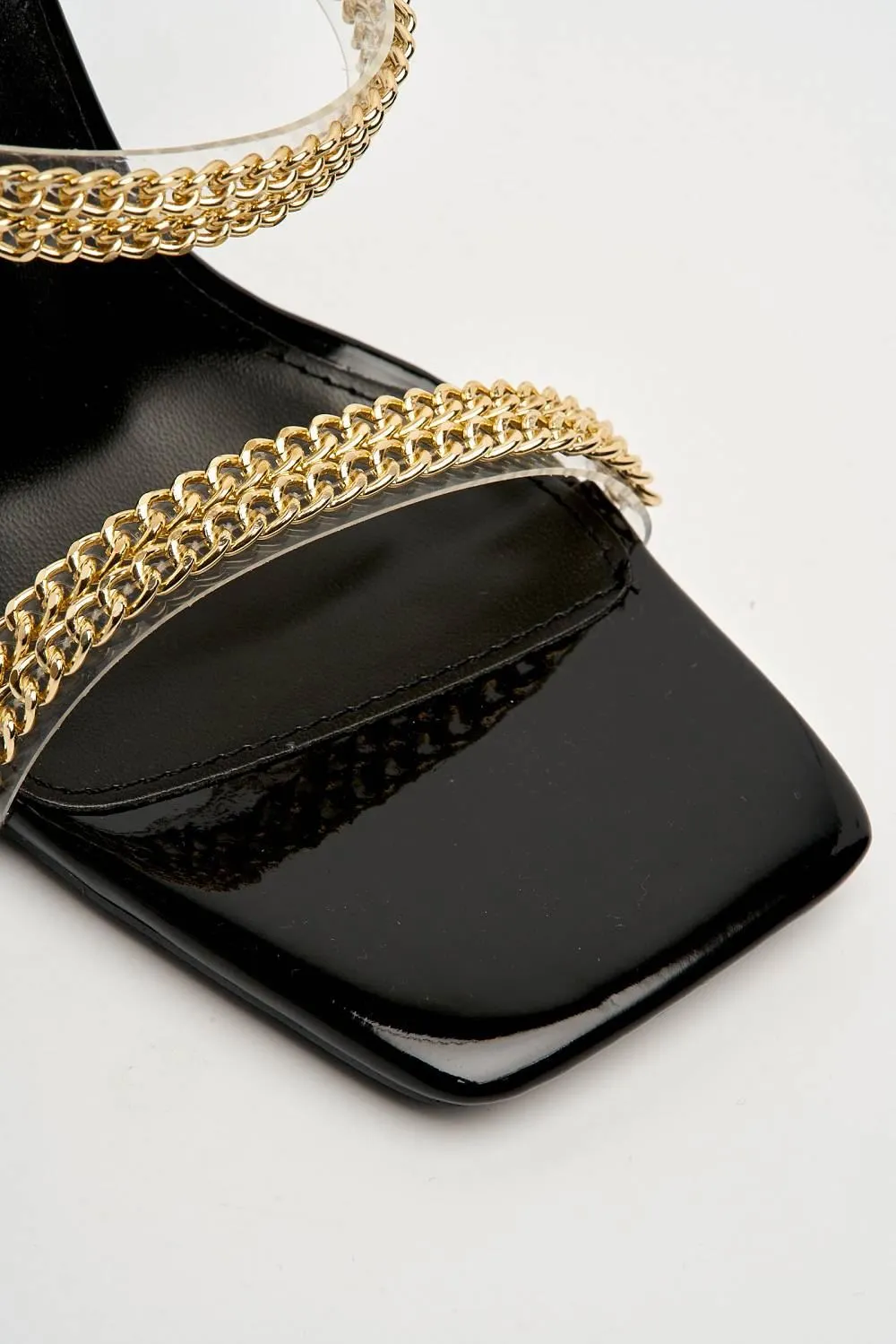 Lasca 2 Gold Chain Detail Band Mule in Black