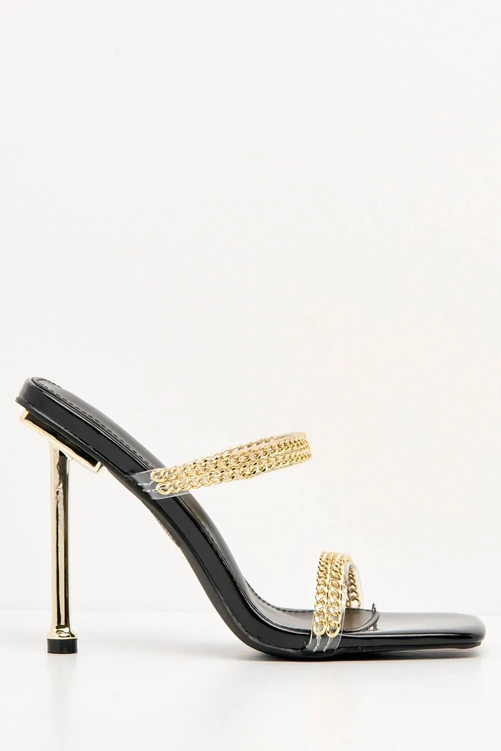 Lasca 2 Gold Chain Detail Band Mule in Black